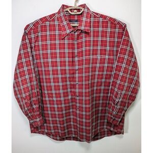 Vintage Burberry Mens Button Down Shirt XXL Plaid Cotton Red Black Made in USA